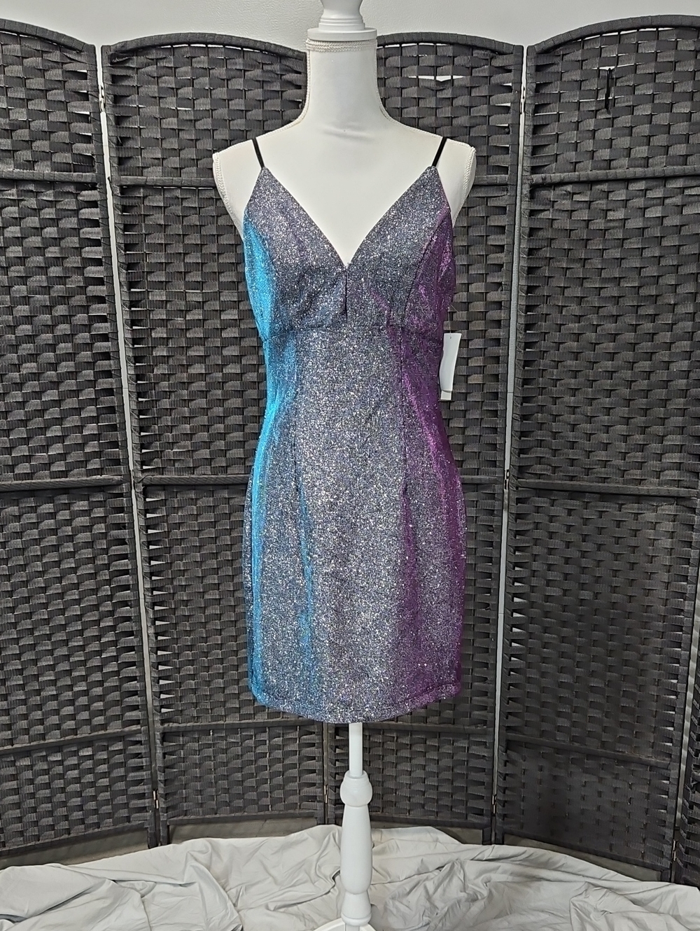 Ag Adriano Goldschmied Glitter Ombre Slip Dress in Blue & Purple